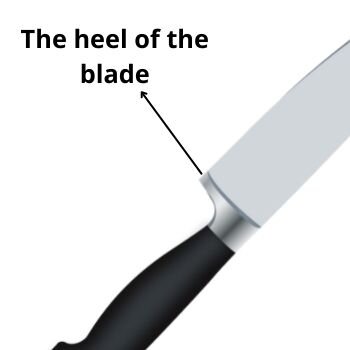 The heel of the kitchen knife blade